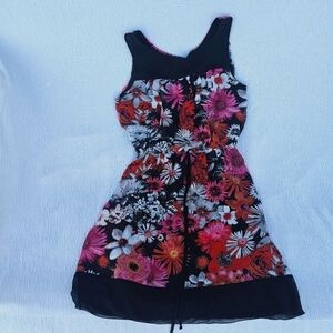 Enfocus Studio black, pink, and orange floral sleeveless dress size 8